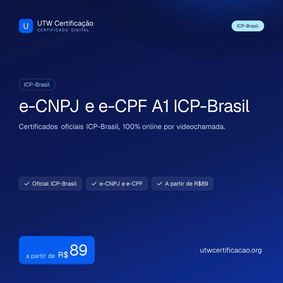 Certificado digital ICP-Brasil — e-CNPJ e e-CPF A1 online