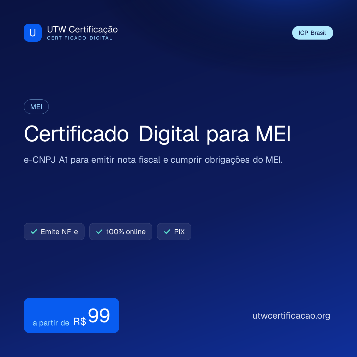 Certificado digital para MEI — e-CNPJ A1 por R$99