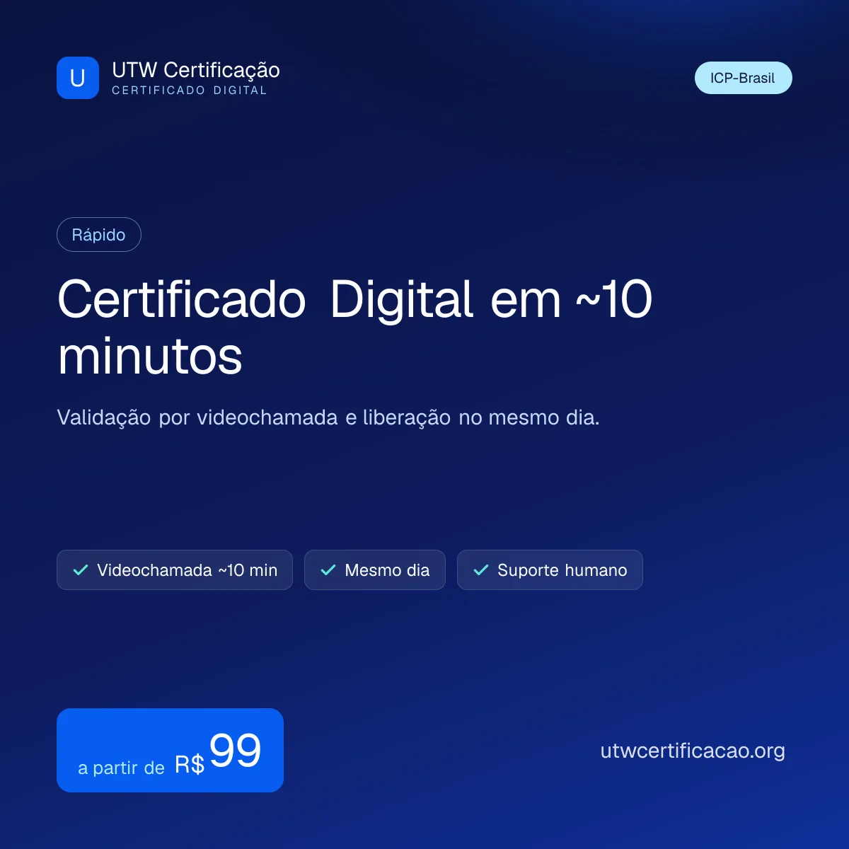 Certificado digital A1 emitido em ~10 minutos por videochamada