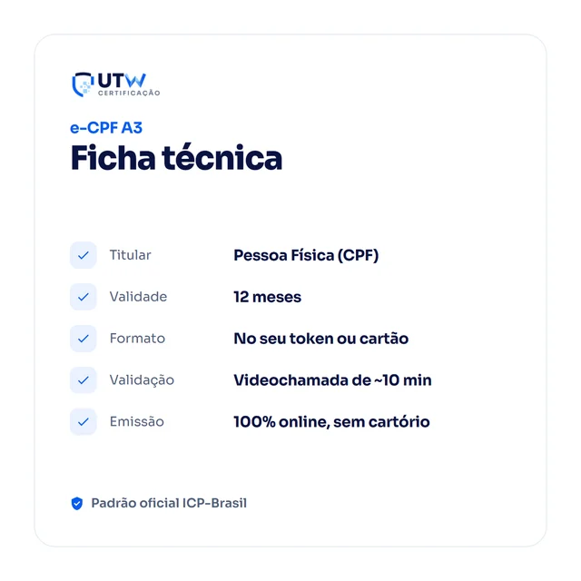 e-CPF A3 12 meses — ficha técnica