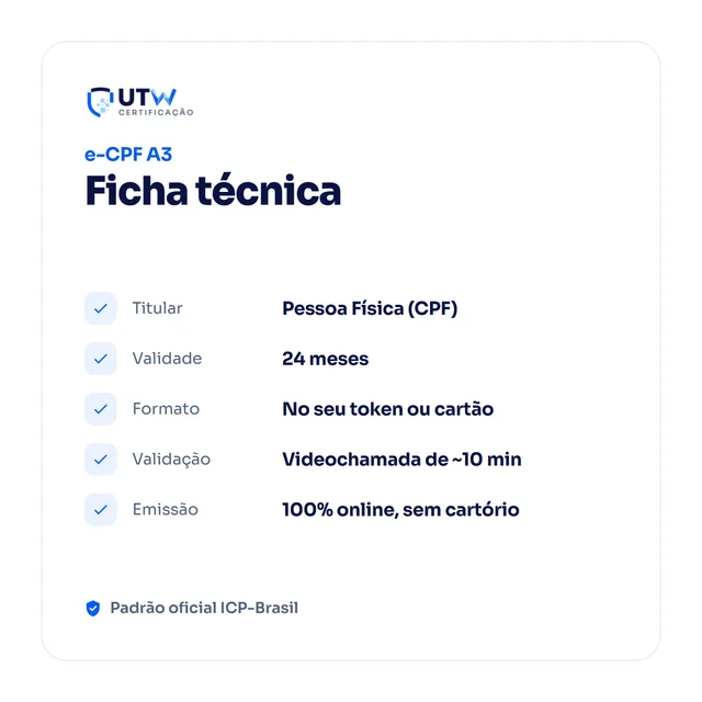 e-CPF A3 24 meses — ficha técnica