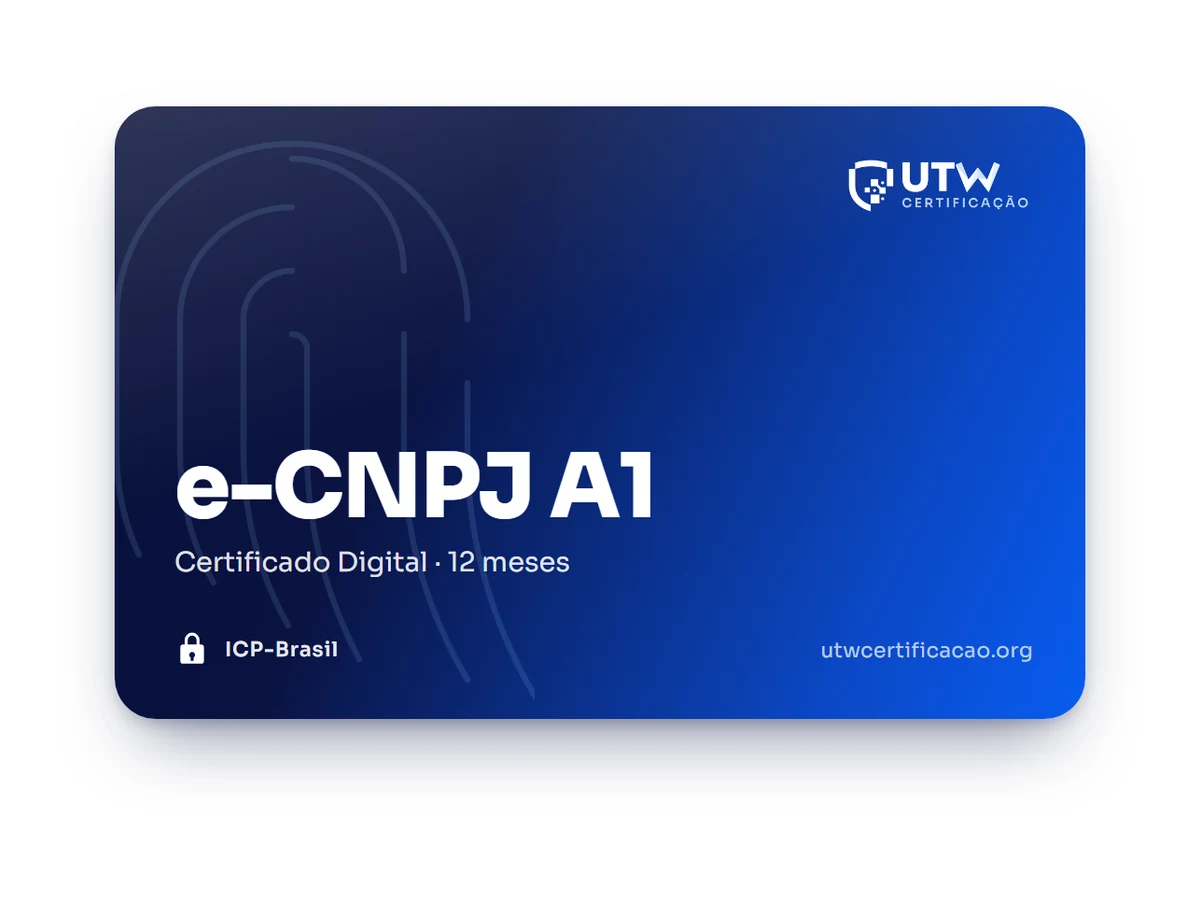 Cartão do e-CNPJ A1 da UTW Certificação, certificado digital ICP-Brasil com validade de 12 meses